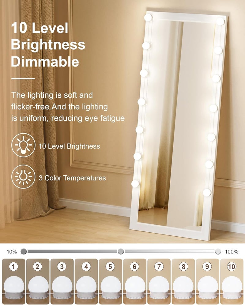 Yarnock 14 Bulbs LED Vanity Lights for Mirror, 3000K 4000K 6500K & 10-Brightness, Wire Length Adjustable, USB Cable, Hollywood Mirror Lights for Makeup Dressing Room Bathroom, White - Image 2